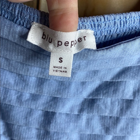 Blu Pepper NWOT Light Blue Puff Sleeve Dress Empire Waist Maxi Cottony Lined - Picture 6 of 7